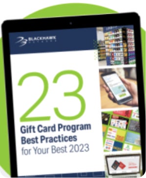 "23 Gift Card Program Best Practices" ebook viewed on tablet